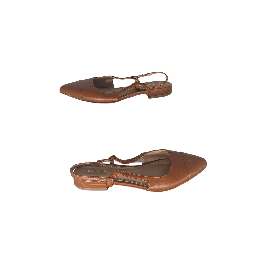 Express Women Brown‎ Pointed Toe Slingback Flats Size 6 ALL MANMADE MATERIAL